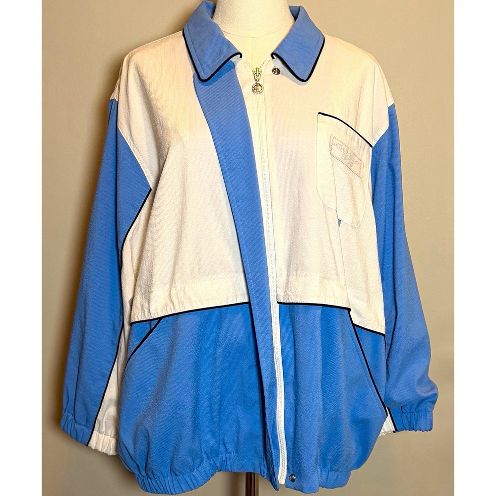 Alfred Dunner Sport Blue White Colorblock Full Zip Jacket Women's L/XL Retro